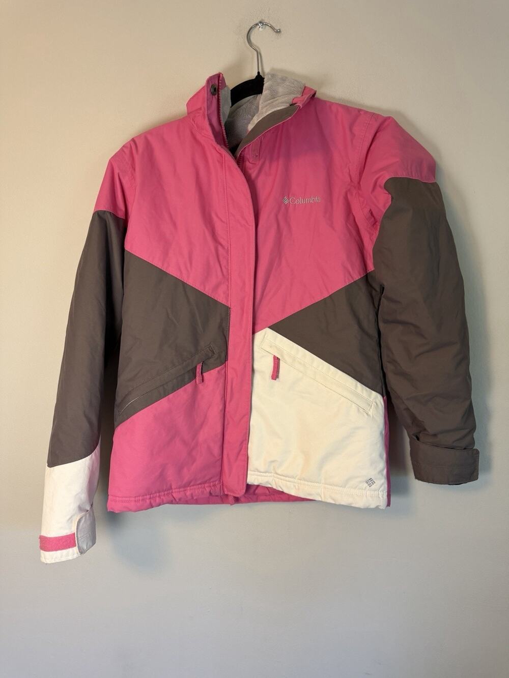 Columbia Girls Insulated Ski Coat Sz 14/16 Pink Grey